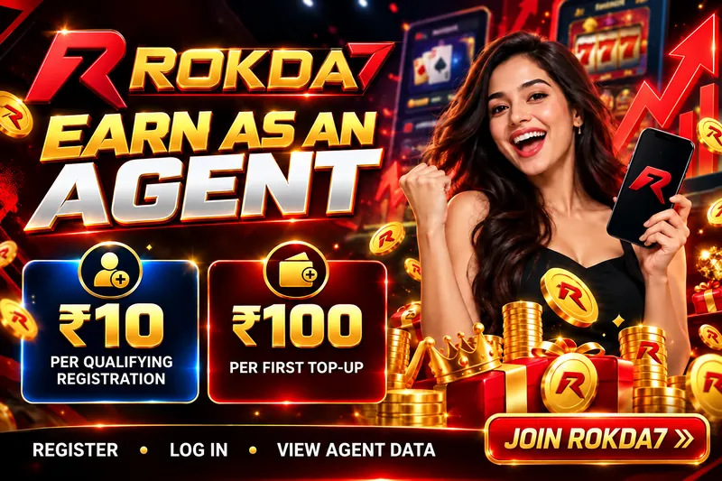 Rokda7 agent programme: ₹10 per qualifying registration and ₹100 per first top-up.